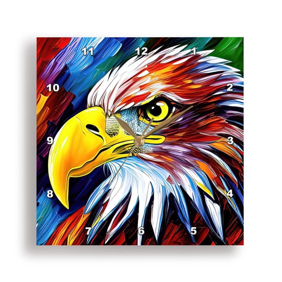 3dRose, Chic colorful American or bald eagle head. Awesome gift or souvenir, 15x15 Wall Clock