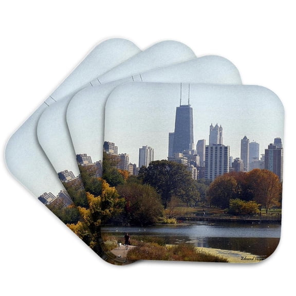 3drose, Chicago in the Fall, Set of 4 Coasters - Soft