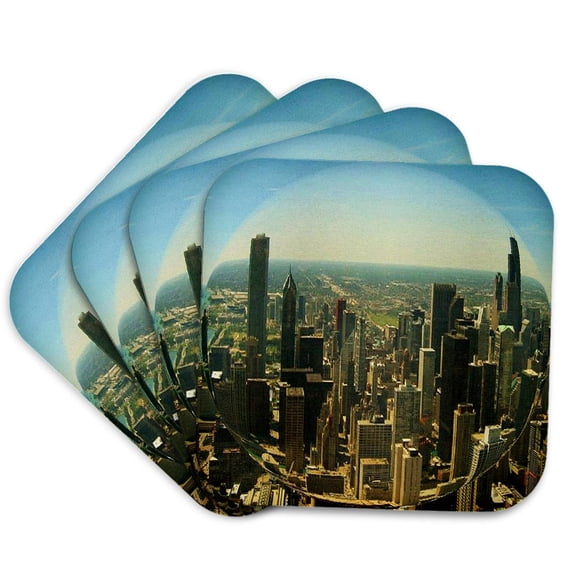 3drose, Chicago Skyline Fisheye, Set of 4 Coasters - Soft