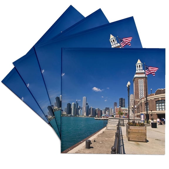 3dRose, Chicago skyline from Navy Pier, Illinois - US14 JRE0015 - Joe Restuccia III, Set of 4 Ceramic Tile Coasters