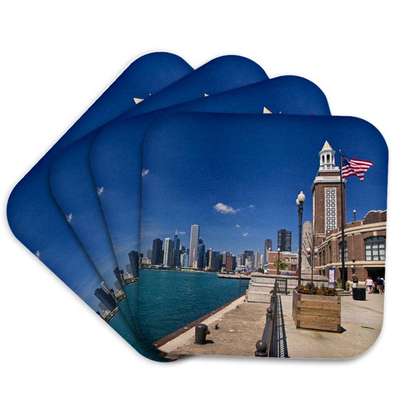 3dRose, Chicago skyline from Navy Pier, Illinois - US14 JRE0015 - Joe Restuccia III, Set of 4 Coasters - Soft