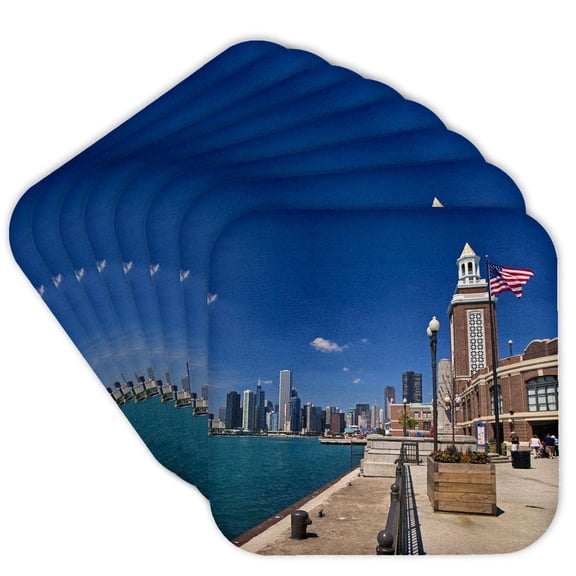 3dRose, Chicago skyline from Navy Pier, Illinois - US14 JRE0015 - Joe Restuccia III, set of 8 Coasters - Soft