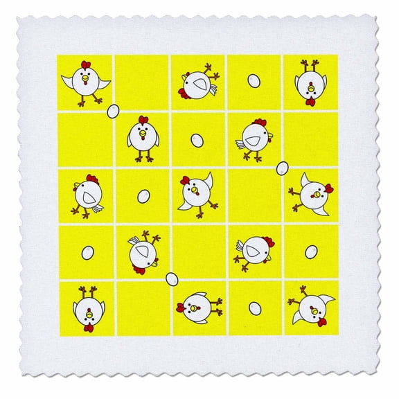 3dRose, Chicken Dance Print White and Yellow, 10x10 inch quilt square