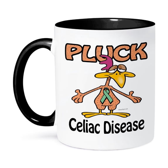 3dRose, Chicken Pluck Celiac Disease Awareness Ribbon Cause Design, 15oz Two-Tone Black Mug