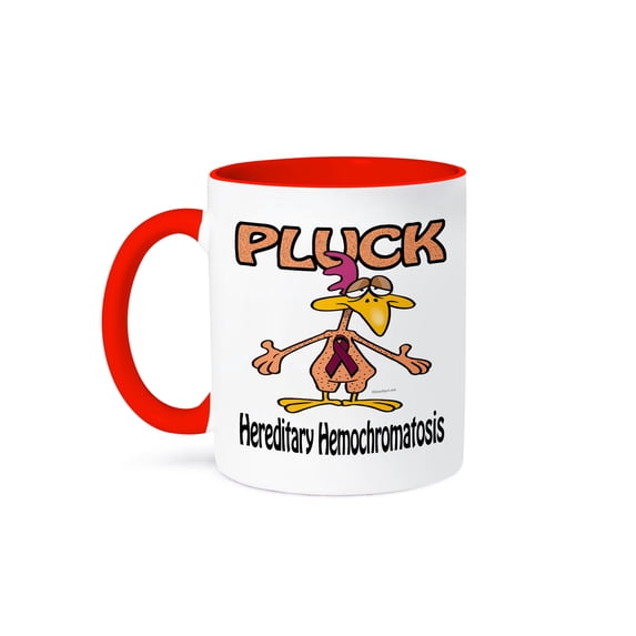 3dRose, Chicken Pluck Hereditary Hemochromatosis Awareness Ribbon Cause Design, 11oz Two-Tone Red Mug
