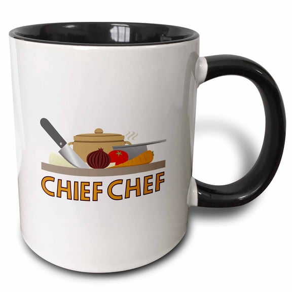3drose, Chief Chef Illustrative Design, 11oz Two-tone Black Mug