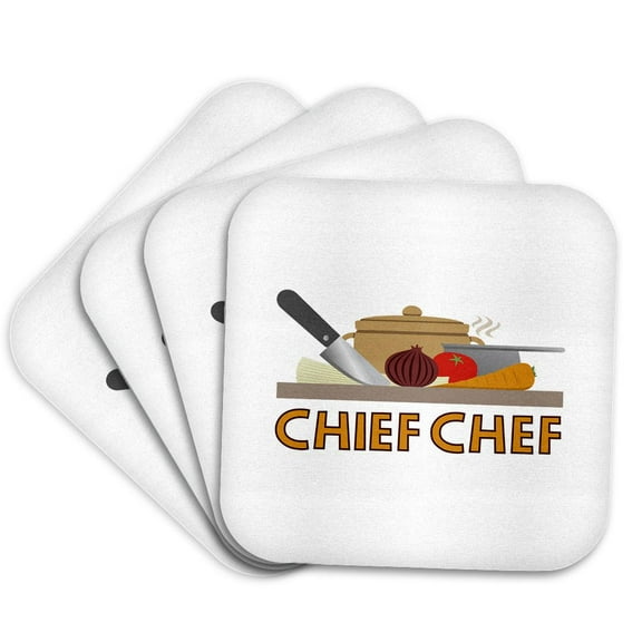 3drose, Chief Chef Illustrative Design, Set of 4 Coasters - Soft