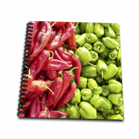 3dRose, Chili peppers. Veggies. Red and green., Mini Notepad 4 x 4 inch