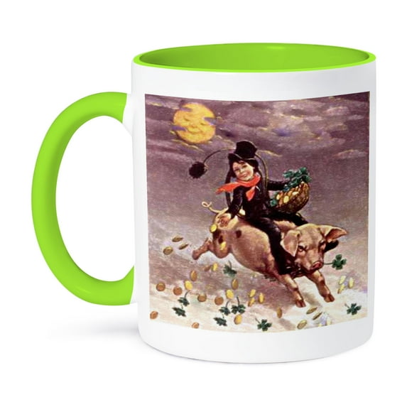 Chimney Sweeper On Flying Pig (Vintage), 11oz Two-Tone Green Mug