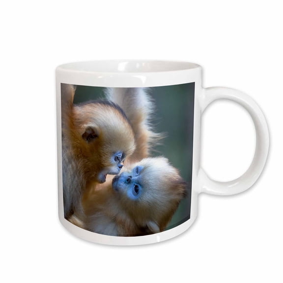 3drose, China. Wild Snub-nosed Monkey Babies Playing., 11oz Mug