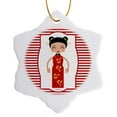 thumbnail image 1 of 3drose, China Girl with Red Chinese Dress and Dragons Representing Her Country, 3 inch Snowflake Porcelain Ornament, 1 of 7