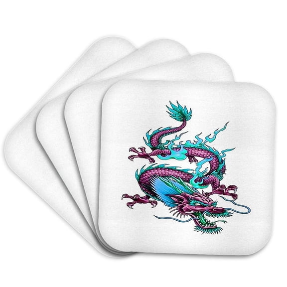 3drose, Chinese Cloud Dragon Mythical Rain Maker Creature, Set of 4 Coasters - Soft