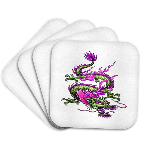 3drose, Chinese Horned Dragon Mythical Flood Making Creature, Set of 4 Coasters - Soft