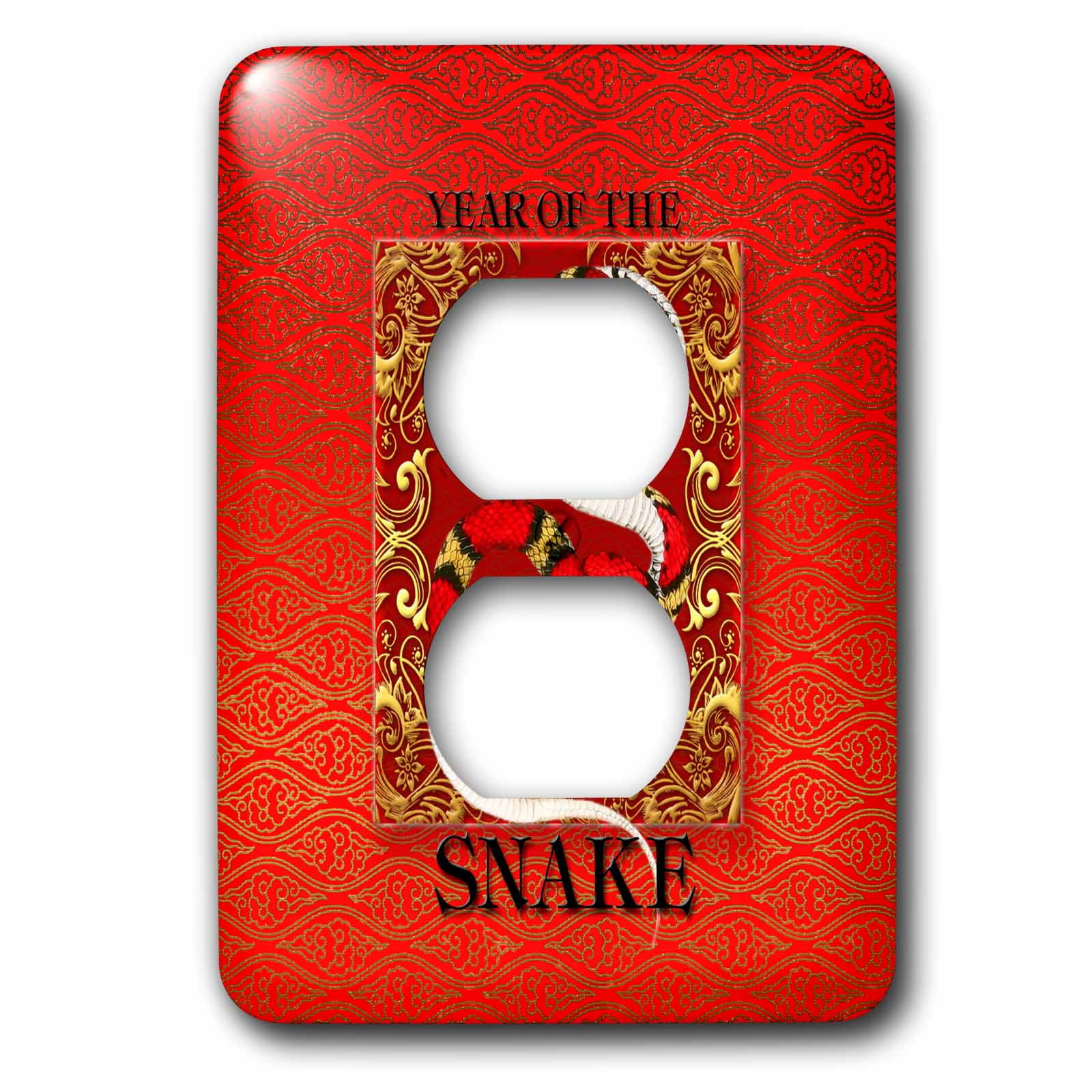 3dRose, Chinese New Years Year of the Snake in traditional Chinese Reds, Gold and Black, 2 plug outlet cover