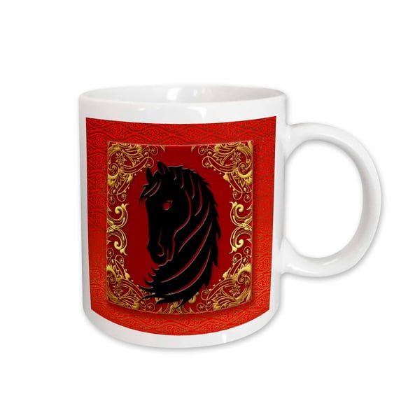 3drose, Chinese Zodiac Year of the Horse Chinese New Year Red, Gold and Black, 11oz Mug