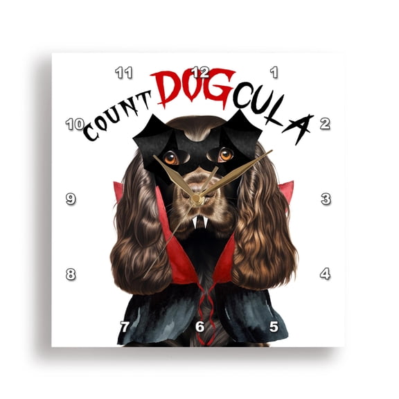 3dRose, Chocolate Cocker Spaniel dog in a Dracula costume for Halloween., 13x13 Wall Clock