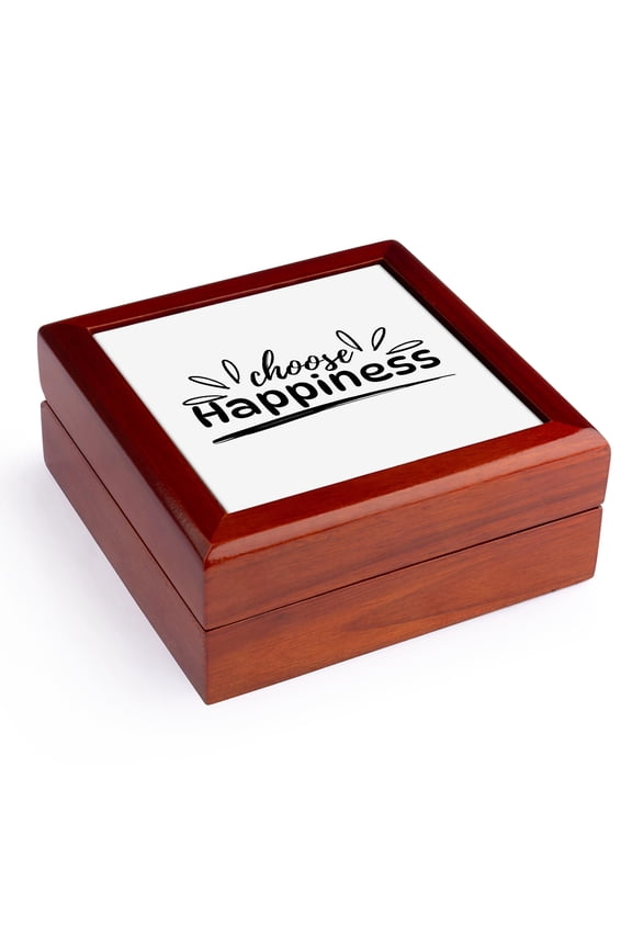 , Choose Happiness Typography, Jewelry Box 5.5x5.5 inch with 4 inch tile