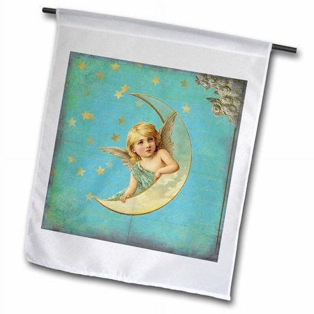3dRose Christmas Baby Angel and Moon Polyester 1'6'' x 1' Garden Flag