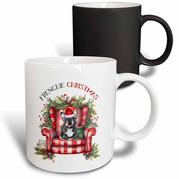 3drose, Christmas Black French Bulldog Is a Frenchie Dog Ready for Christmas, 11oz Magic Transforming Mug
