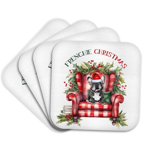 3drose, Christmas Black French Bulldog Is a Frenchie Dog Ready for Christmas, Set of 4 Coasters - Soft