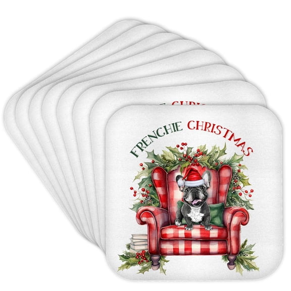3drose, Christmas Black French Bulldog Is a Frenchie Dog Ready for Christmas, Set of 8 Coasters - Soft