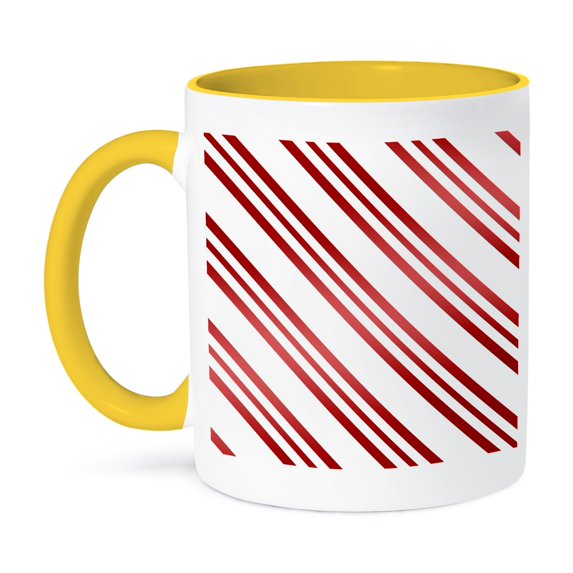 3dRose, Christmas Candy Cane Stripe Red and White, 11oz Two-Tone Yellow Mug