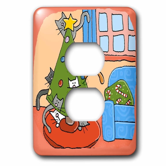 3dRose, Christmas Cat, Christmas Tree with Cats, Cats, Christmas, Christmas, Cat, Pets, Holidays, 2 plug outlet cover