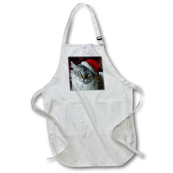 3dRose, Christmas Cat, Medium Length Apron with Pouch Pockets 22w x 24l