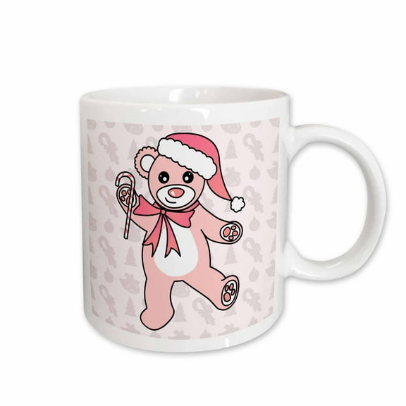 3drose, Christmas Cute Dancing Pink Teddy Bear with Santa Hat, 11oz Mug