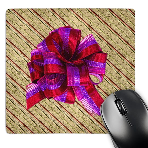 3dRose, Christmas Gift in Textured Wrapping Paper with Red and Purple Bow, MousePad
