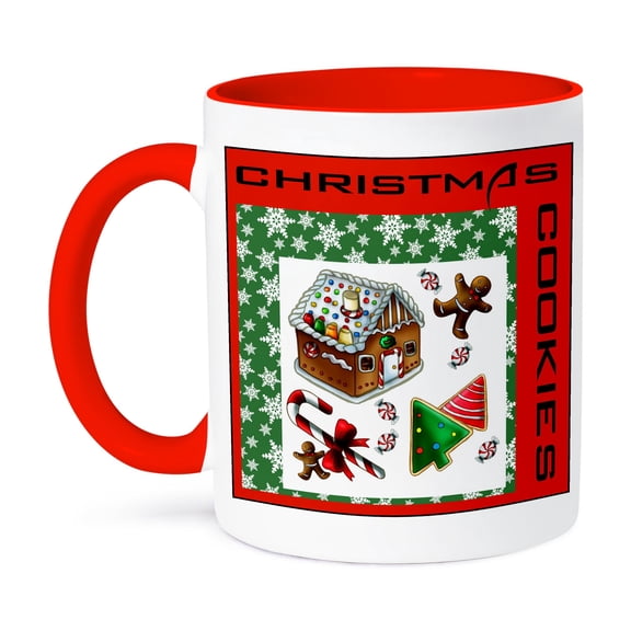 3dRose, Christmas Gingerbread House and Cookies, 15oz Two-Tone Red Mug