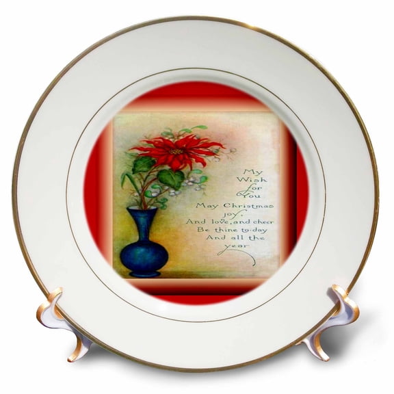 3dRose, Christmas Poinsettia And Verse, 8 inch Porcelain Plate