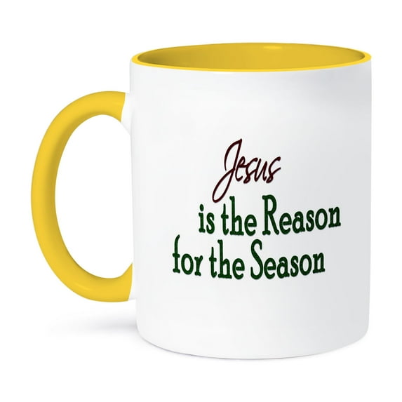 3dRose, Christmas Saying - Jesus Is The Reason For The Season, 15oz Two-Tone Yellow Mug