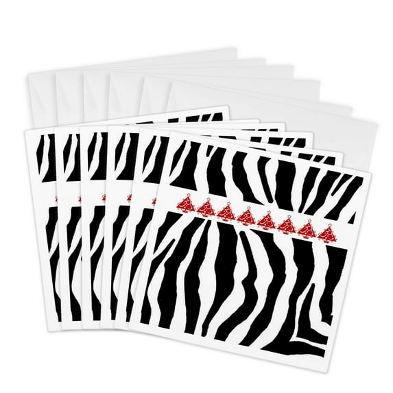 3drose, Christmas Tree Zebra Print, 6 Greeting Cards with Envelopes