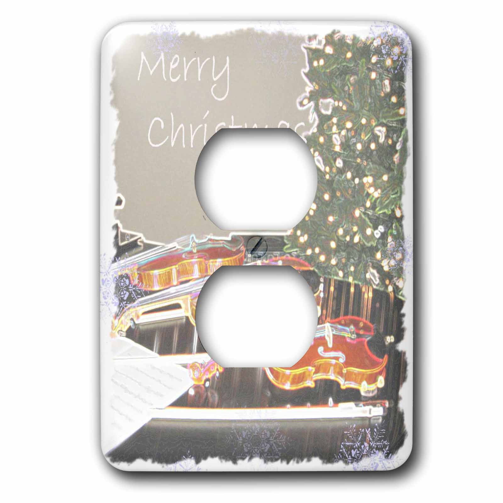 3dRose, Christmas Tree and Violin Snowflake Art, 2 plug outlet cover