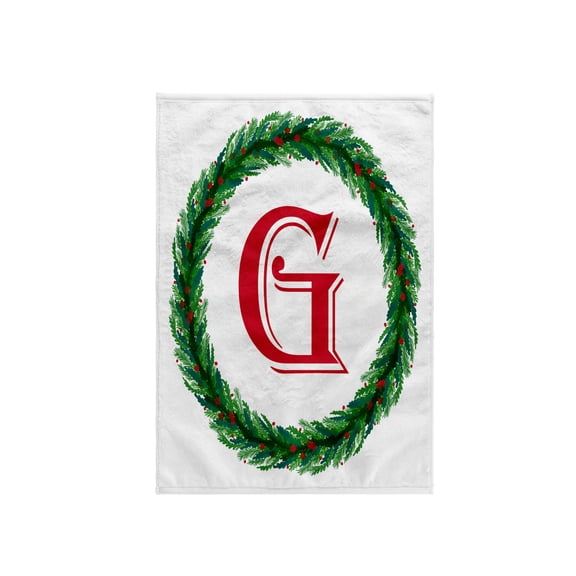 3dRose, Christmas Wreath Monogram G Red Initial, SM3DR, 15x22 Hand Towel