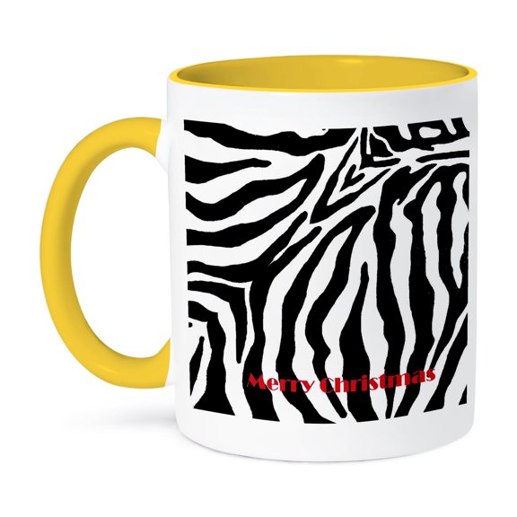 3dRose, Christmas Zebra Print, 11oz Two-Tone Yellow Mug