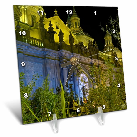 3dRose, Christmas arrives at The Basilica-Cathedral of Our Lady of the Pillar in the city of Zaragoza, 6x6 Desk Clock