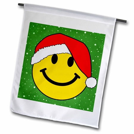 3dRose Christmas smiley face with red santa hat Happy smilie claus Green festive xmas merry jolly cartoon - Garden Flag, 12 by 18-inch