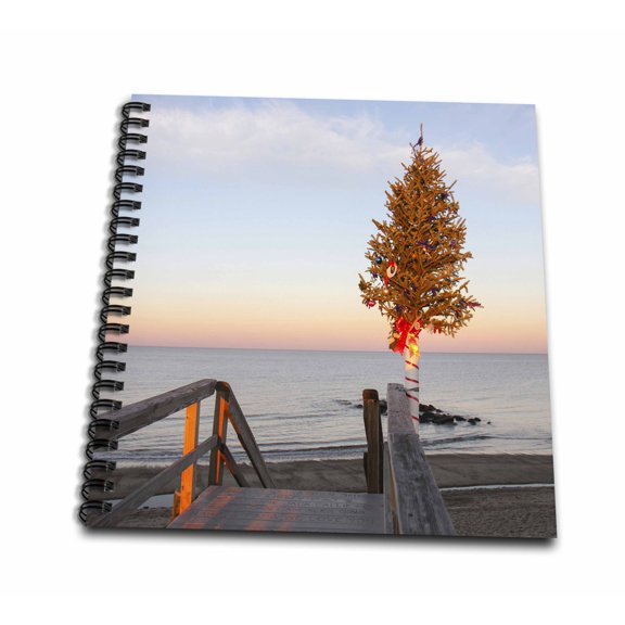 3dRose, Christmas tree at end of Sandwich Boardwalk, Cape Cod, Mass., Memory Book 12 x 12 inch