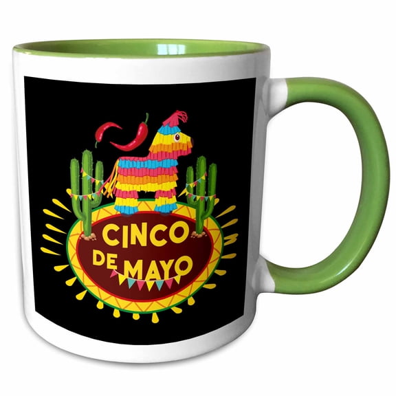 3drose, Cinco De Mayo Mexican Style Lettering and Pinata on Black Background, 15oz Two-tone Green Mug