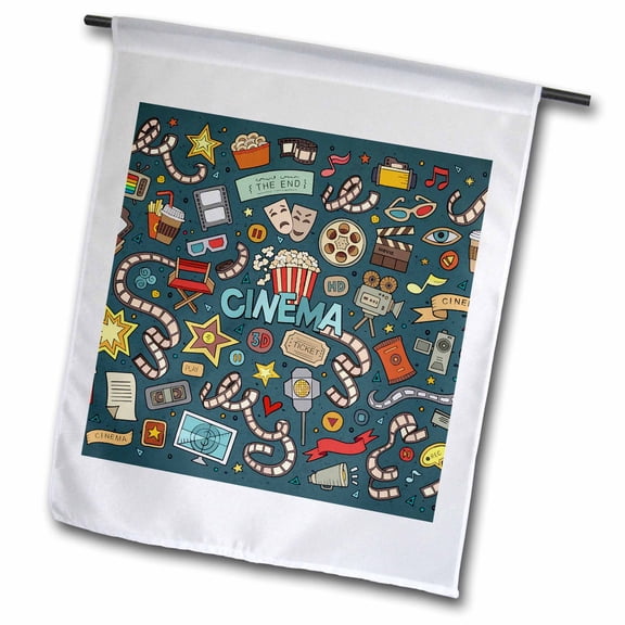 3dRose, Cinema Fan Goer Cute Illustration Movies Silver Screen, 18 x 27 inch Garden Flag