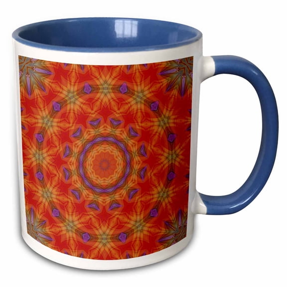 3drose, Circle Mandala Style Layered Pattern Design 1, 11oz Two-tone Blue Mug
