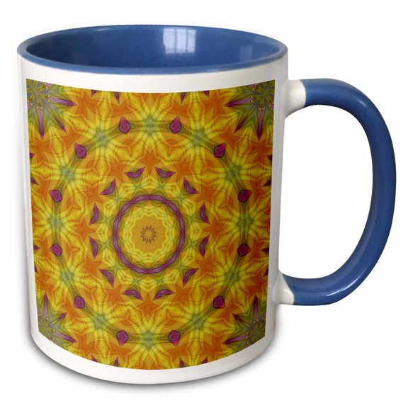 3drose, Circle Mandala Style Layered Pattern Design 2, 15oz Two-tone Blue Mug