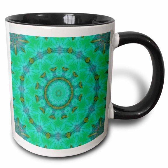 3drose, Circle Mandala Style Layered Pattern Design 3, 11oz Two-tone Black Mug