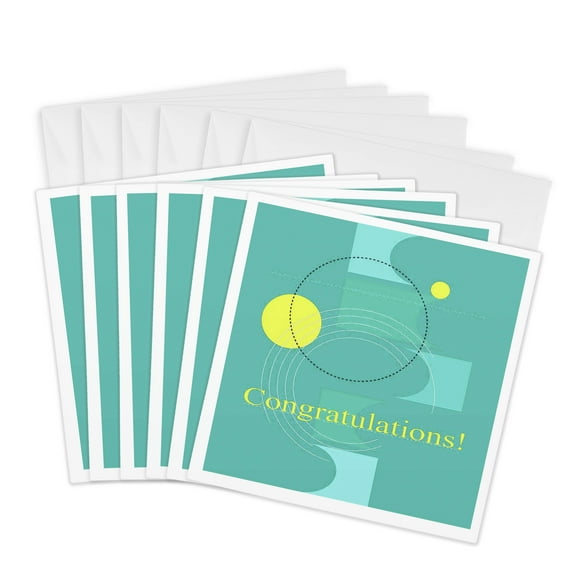 3drose, Circle and Square Design, Green and Yellow, Congratulations, 6 Greeting Cards with Envelopes