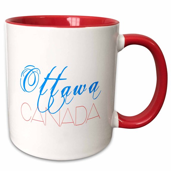 3drose, Cities of the World - Ottawa, Canada Red and Blue on White, 15oz Two-tone Red Mug