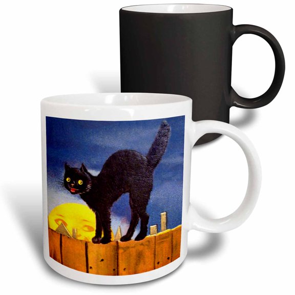 3drose, Clapsaddle – Black Cat with Moon, 11oz Magic Transforming Mug