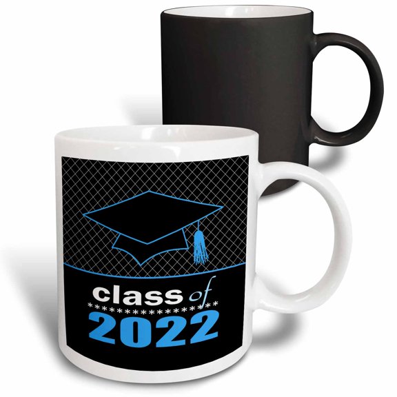 3drose, Class of 2022 Graduate Blue and Black Cap and Tassel, 11oz Magic Transforming Mug