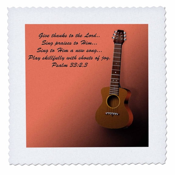 3dRose, Classic Guitar and Bible verse Sing to the Lord a new Song, 14x14 inch quilt square
